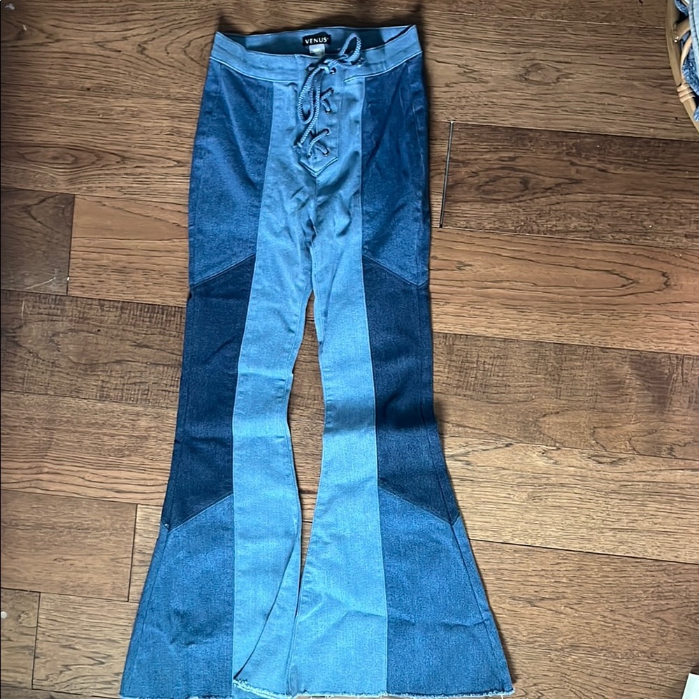 Venus Denim Patchwork Flare Jeans - image 1